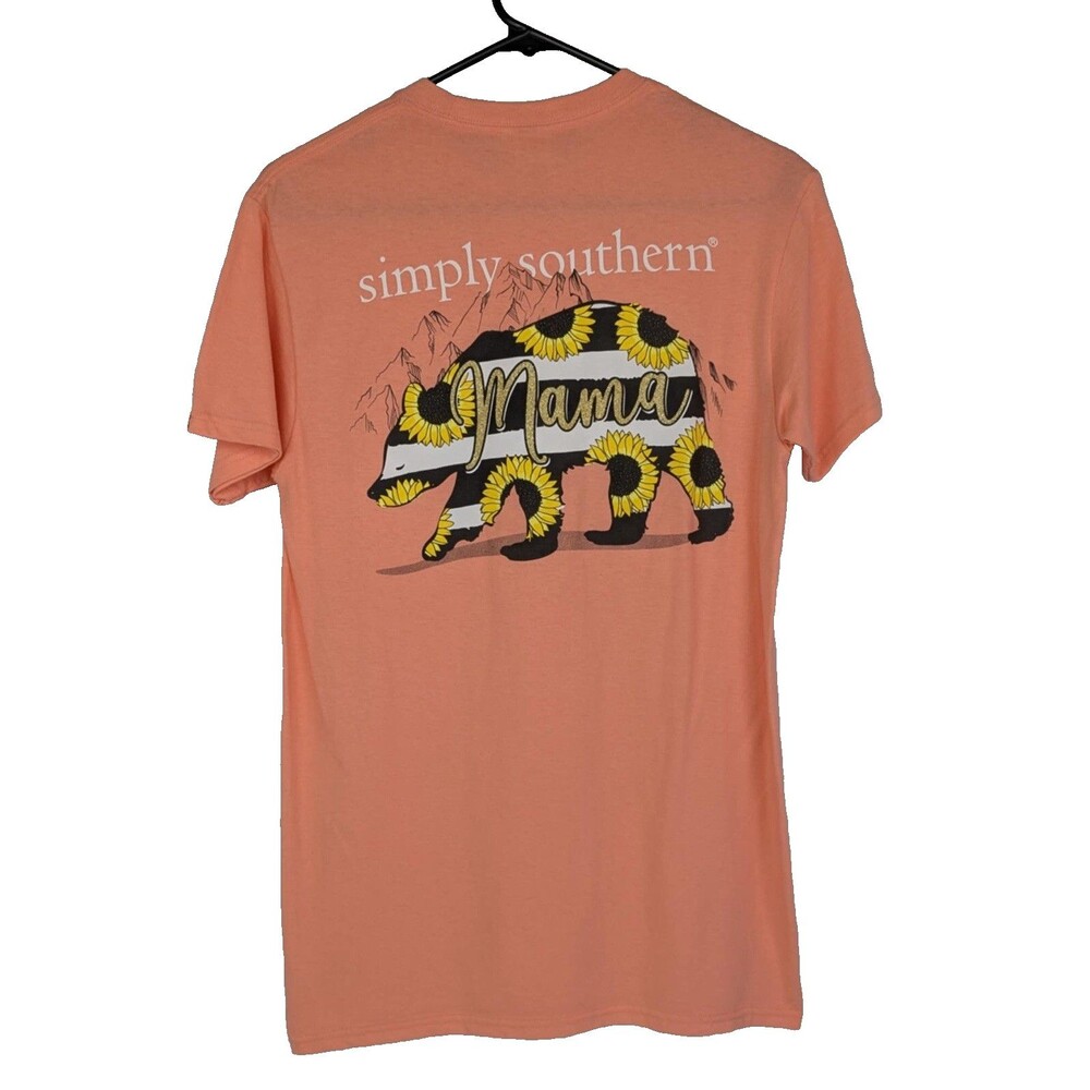 NWT Simply Southern T-Shirt Peach Nana/Momma Bear With Sunflower Size Small